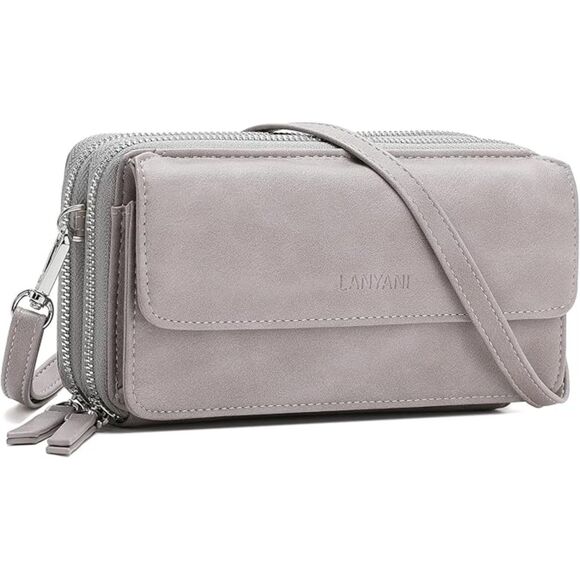 Women Grey Imported Faux Leather Crossbody Wallet With Phone Pocket Purse Bags